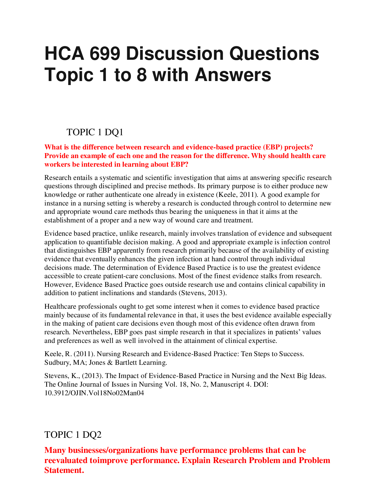 Preview image for HCA 699 Discussion Questions Topic 1 to 8 with Answers
